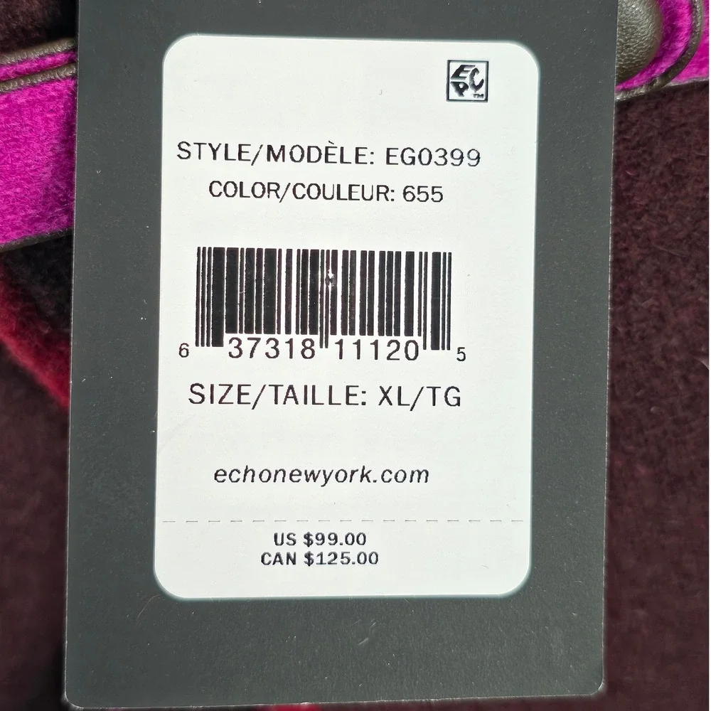 Echo Women Tech Gloves XL Wool Cashmere Burgundy Fuchsia Cozy Winter Warm NWT